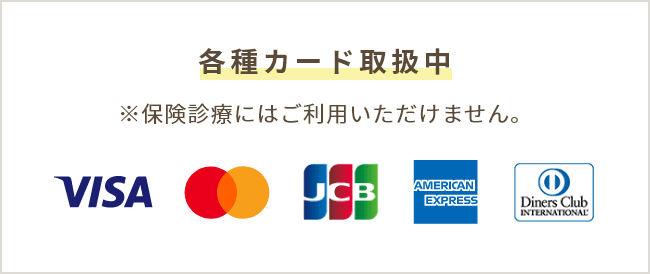 各種カード取扱中 ※保険診療にはご利用いただけません。